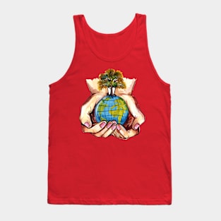 Hand watercolor Holding Earth Tank Top